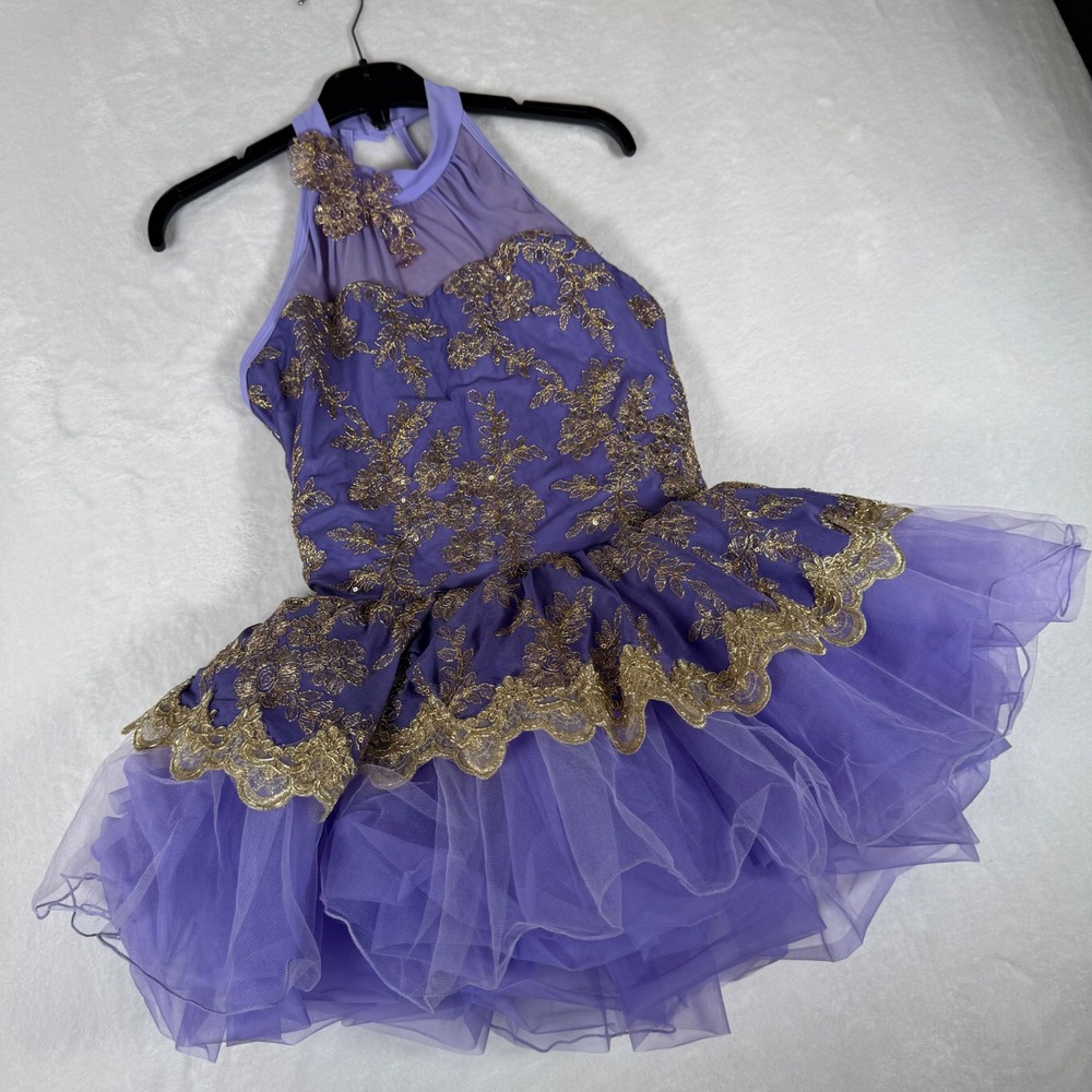 Revolution Dancewear Kids XLC Purple Gold Sequin Ballet Tutu Costume RC25706